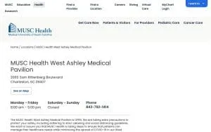 MUSC Health West Ashley Medical Pavilion website