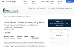 MUSC Health Primary Care - May River website