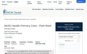 MUSC Health Primary Care - Park West website