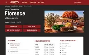 Outback Steakhouse of Florence website